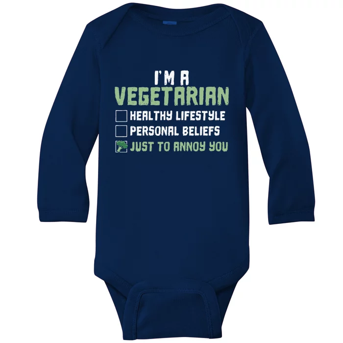 Vegetarian Just To Annoy You Healthy Life Vegan Earth Day Baby Long Sleeve Bodysuit