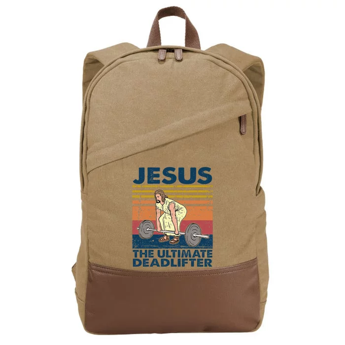 Vintage Jesus The Ultimate Deadlifter Funny Christian Gym Cotton Canvas Backpack