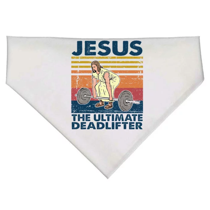 Vintage Jesus The Ultimate Deadlifter Funny Christian Gym USA-Made Doggie Bandana