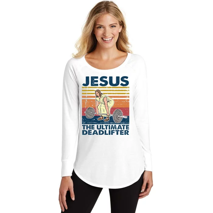 Vintage Jesus The Ultimate Deadlifter Funny Christian Gym Women's Perfect Tri Tunic Long Sleeve Shirt