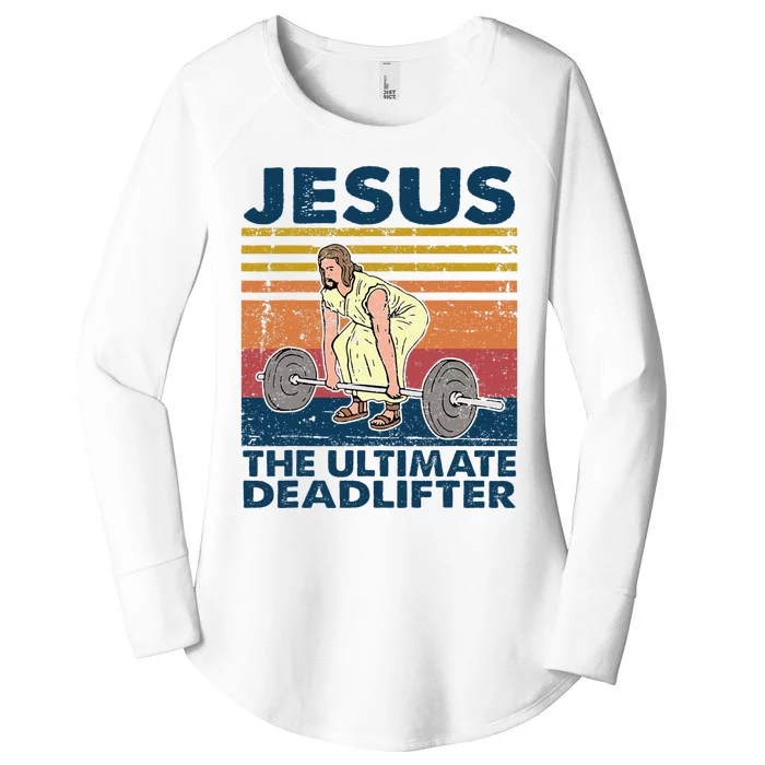 Vintage Jesus The Ultimate Deadlifter Funny Christian Gym Women's Perfect Tri Tunic Long Sleeve Shirt