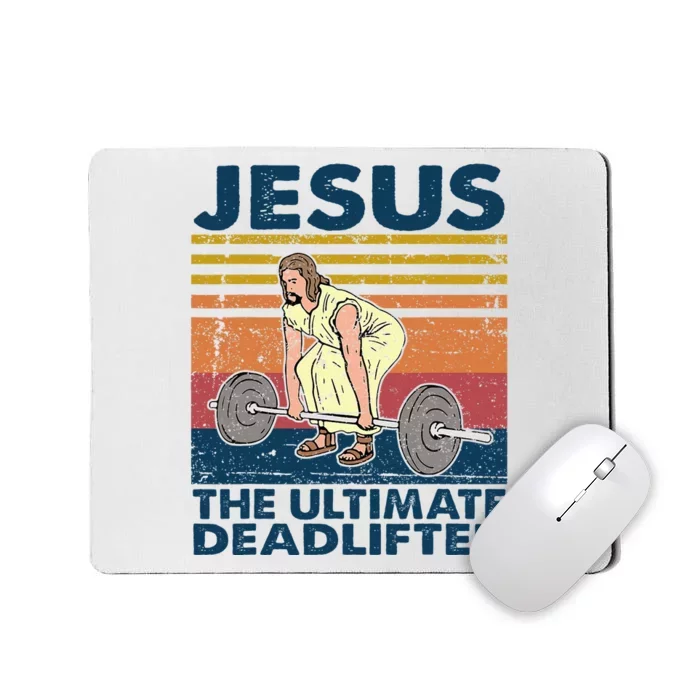 Vintage Jesus The Ultimate Deadlifter Funny Christian Gym Mousepad