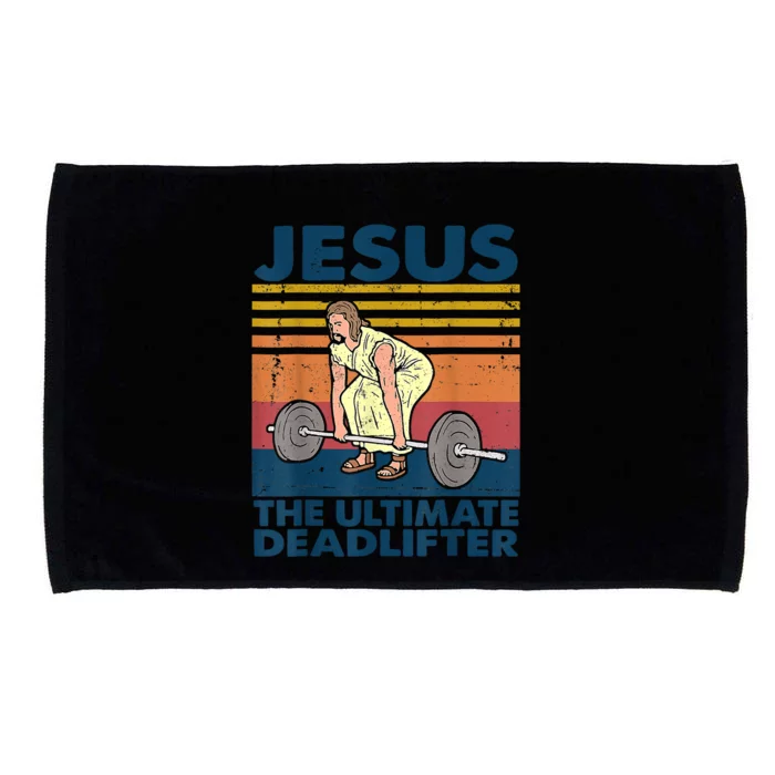 Vintage Jesus The Ultimate Deadlifter Funny Christian Gym Microfiber Hand Towel