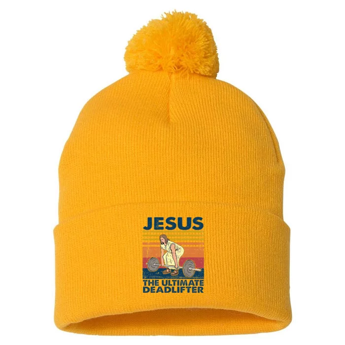 Vintage Jesus The Ultimate Deadlifter Funny Christian Gym Pom Pom 12in Knit Beanie