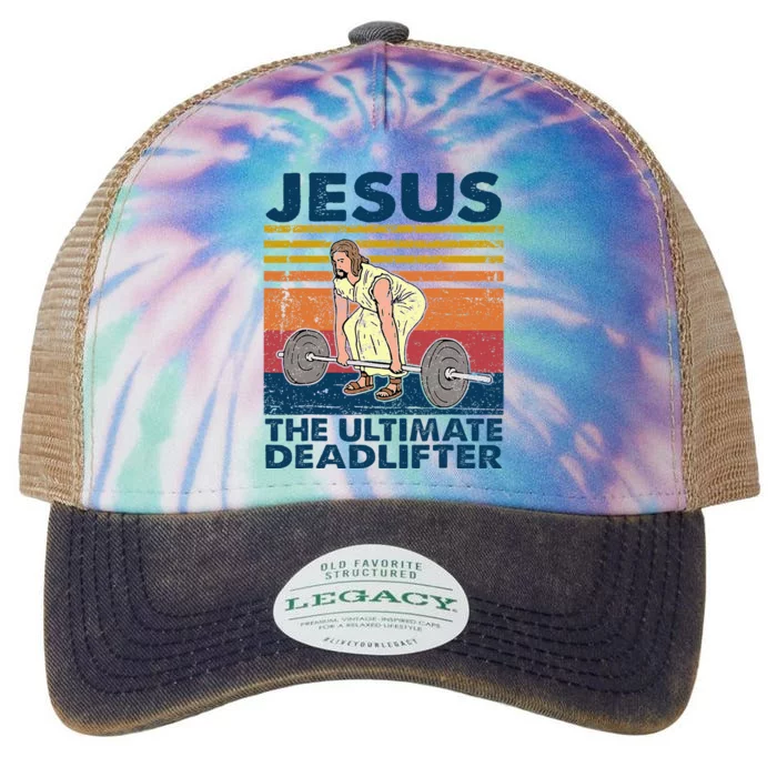 Vintage Jesus The Ultimate Deadlifter Funny Christian Gym Legacy Tie Dye Trucker Hat