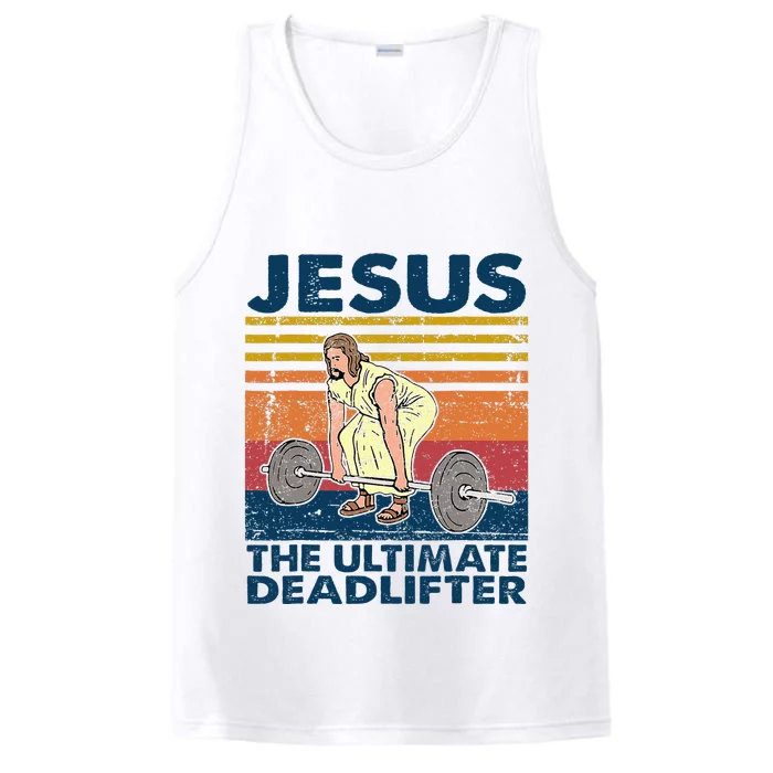 Vintage Jesus The Ultimate Deadlifter Funny Christian Gym Performance Tank