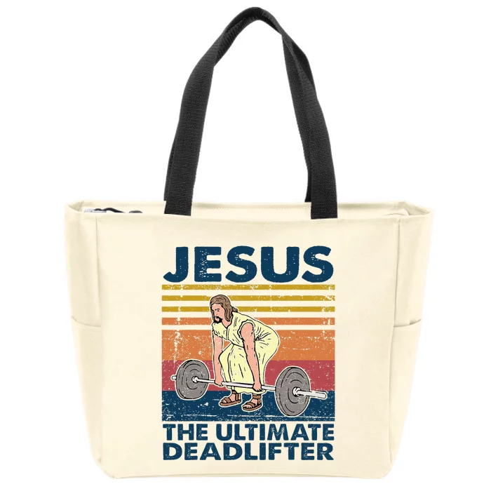 Vintage Jesus The Ultimate Deadlifter Funny Christian Gym Zip Tote Bag