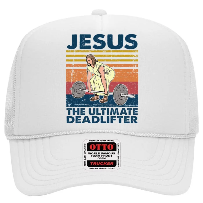 Vintage Jesus The Ultimate Deadlifter Funny Christian Gym High Crown Mesh Trucker Hat