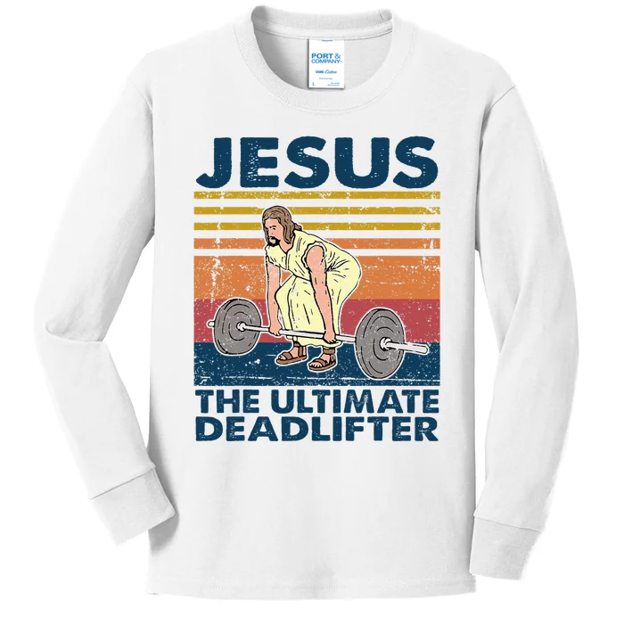 Vintage Jesus The Ultimate Deadlifter Funny Christian Gym Kids Long Sleeve Shirt