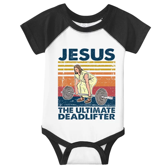 Vintage Jesus The Ultimate Deadlifter Funny Christian Gym Infant Baby Jersey Bodysuit