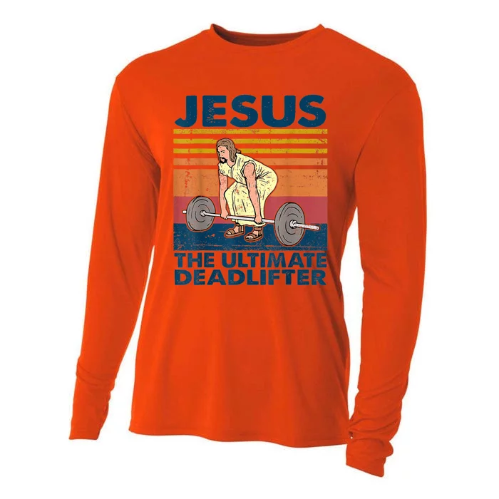 Vintage Jesus The Ultimate Deadlifter Funny Christian Gym Cooling Performance Long Sleeve Crew