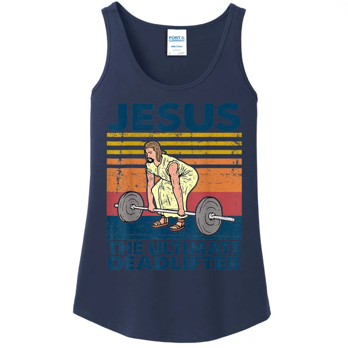 Vintage Jesus The Ultimate Deadlifter Funny Christian Gym Ladies Essential Tank