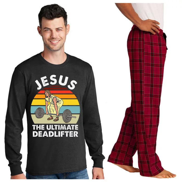 Vintage Jesus The Ultimate Deadlifter Funny Gym Bodybuliding Long Sleeve Pajama Set