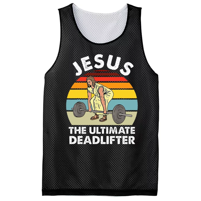 Vintage Jesus The Ultimate Deadlifter Funny Gym Bodybuliding Mesh Reversible Basketball Jersey Tank