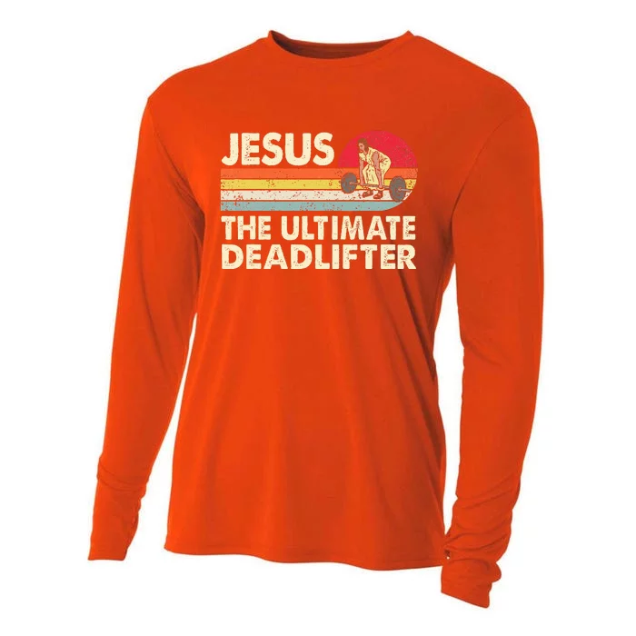 Vintage Jesus The Ultimate Deadlifter Funny Christian Gym Cooling Performance Long Sleeve Crew