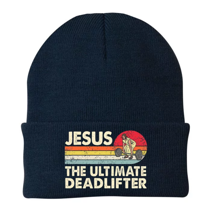 Vintage Jesus The Ultimate Deadlifter Funny Christian Gym Knit Cap Winter Beanie