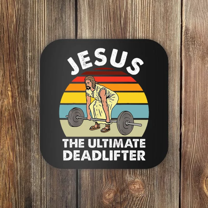 Vintage Jesus The Ultimate Deadlifter Funny Gym Bodybuliding Coaster