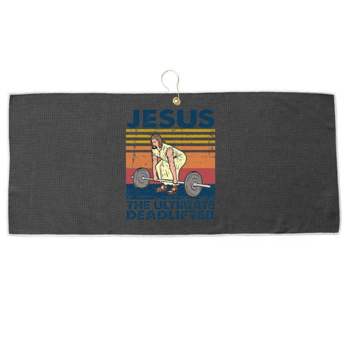 Vintage Jesus The Ultimate Deadlifter Funny Christian Gym Large Microfiber Waffle Golf Towel