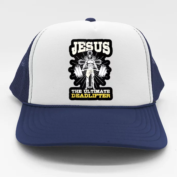 Vintage Jesus The Ultimate Deadlifter Funny Christian Gym Trucker Hat