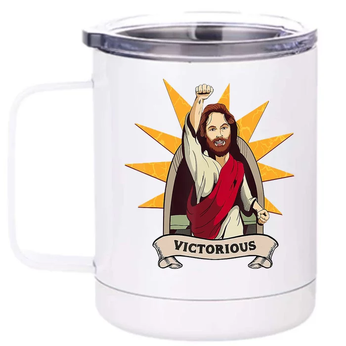 Victorious Jesus Front & Back 12oz Stainless Steel Tumbler Cup