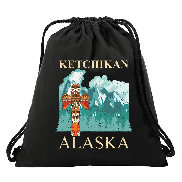 Vintage Ketchikan Alaska Native American Indian Totem Drawstring Bag