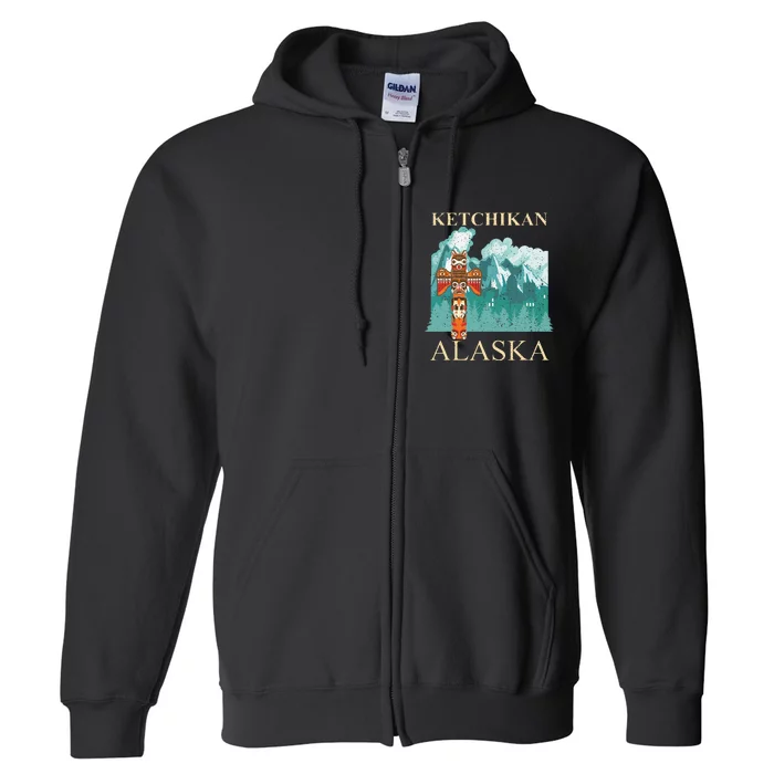 Vintage Ketchikan Alaska Native American Indian Totem Full Zip Hoodie