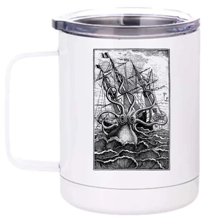 Vintage Kraken Attacking Ship Illustration Front & Back 12oz Stainless Steel Tumbler Cup