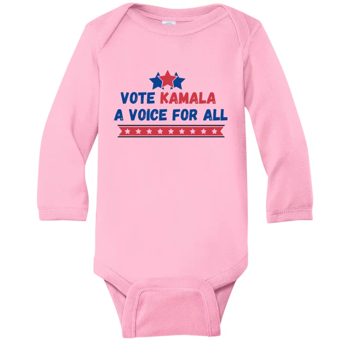 Vote Kamala A Voice For All Support For Harris And Democrats 2024 Baby Long Sleeve Bodysuit