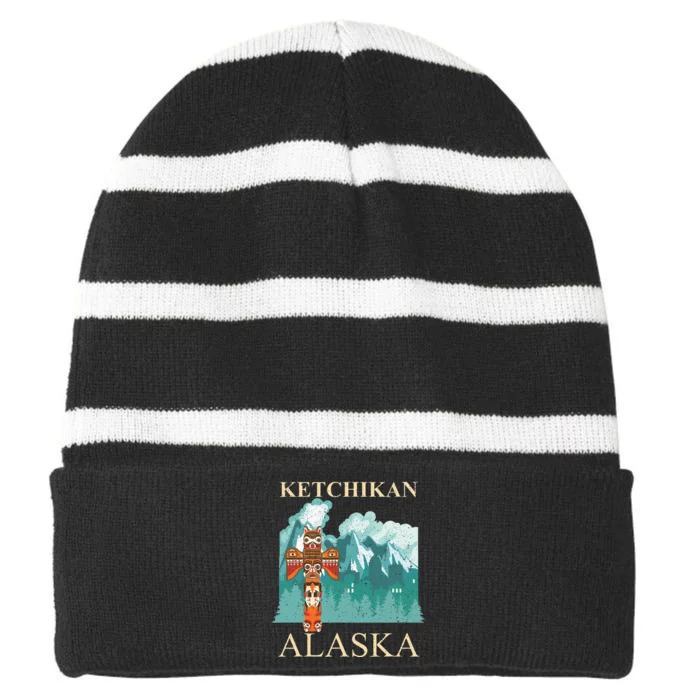 Vintage Ketchikan Alaska Native American Indian Striped Beanie with Solid Band