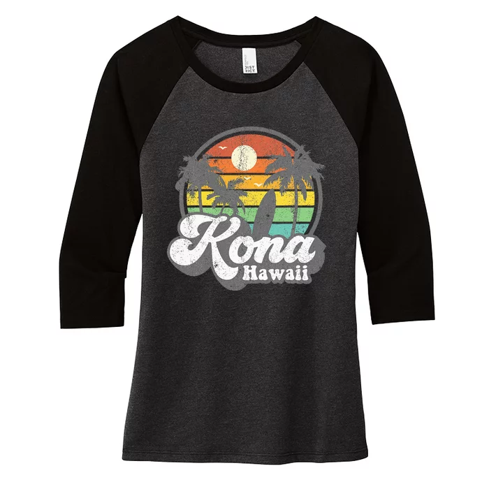 Vintage Kona Beach Hawaii Surf Hawaiian Surfing 70S Women's Tri-Blend 3/4-Sleeve Raglan Shirt