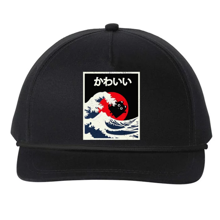 Vintage Kawaii Black Cat Anime Japanese Kanagawa Japanese Snapback Five-Panel Rope Hat