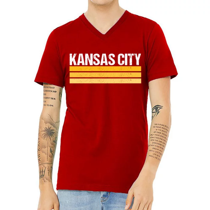 Vintage Kansas City Yellow/White Striped Classic Kansas City Football V-Neck T-Shirt