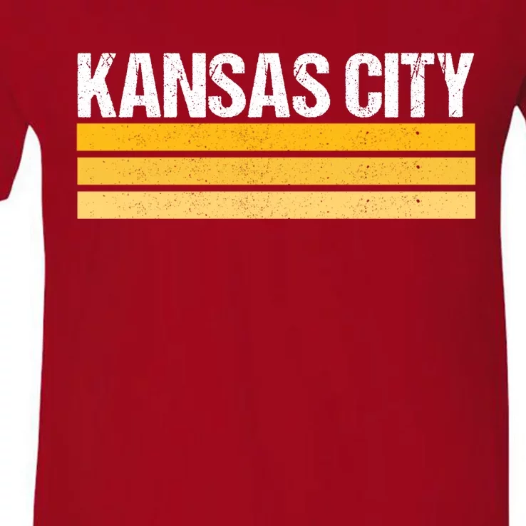 Vintage Kansas City Yellow/White Striped Classic Kansas City Football V-Neck T-Shirt