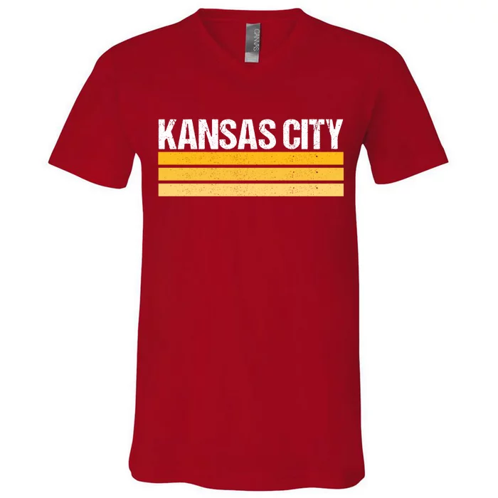 Vintage Kansas City Yellow/White Striped Classic Kansas City Football V-Neck T-Shirt