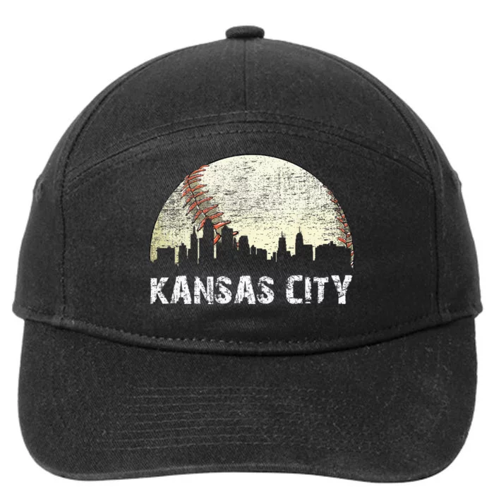 Vintage Kansas City Cityscape Baseball Lover Men Women Kids 7-Panel Snapback Hat