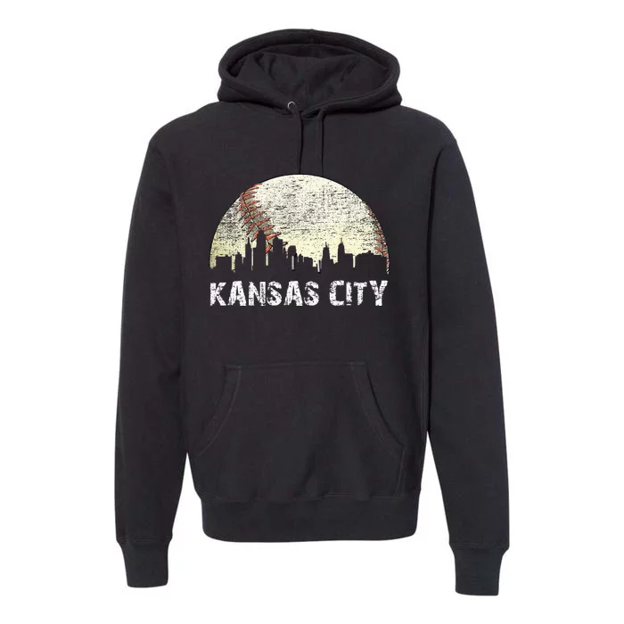 Vintage Kansas City Cityscape Baseball Lover Men Women Kids Premium Hoodie