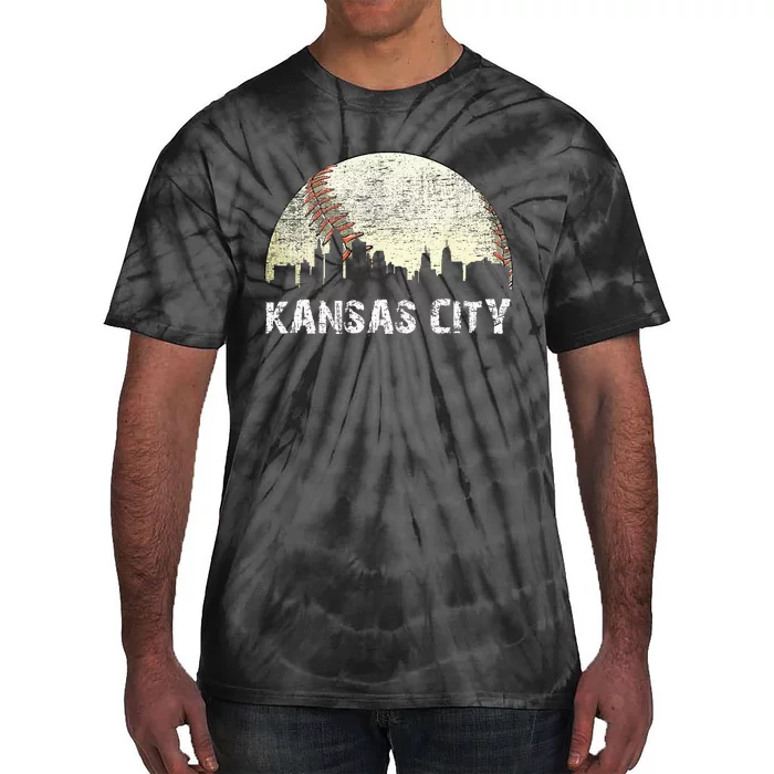 Vintage Kansas City Cityscape Baseball Lover Men Women Kids Tie-Dye T-Shirt