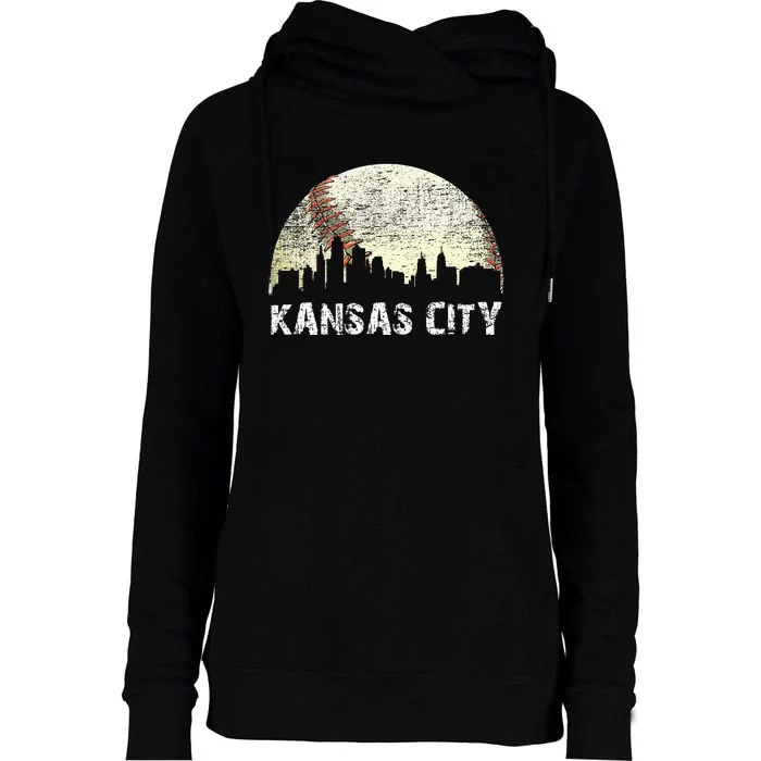 Vintage Kansas City Cityscape Baseball Lover Women Womens Funnel Neck Pullover Hood