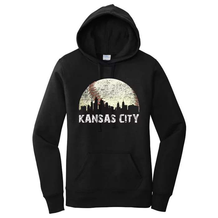 Vintage Kansas City Cityscape Baseball Lover Women Women's Pullover Hoodie