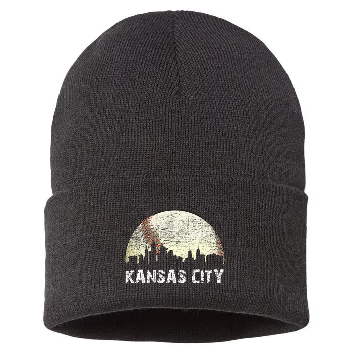 Vintage Kansas City Cityscape Baseball Lover Women Sustainable Knit Beanie