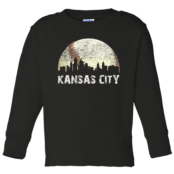 Vintage Kansas City Cityscape Baseball Lover Women Toddler Long Sleeve Shirt