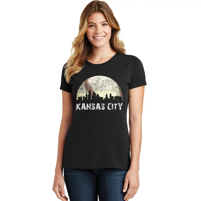 Vintage Kansas City Cityscape Baseball Lover Women Women's T-Shirt