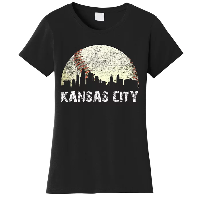 Vintage Kansas City Cityscape Baseball Lover Women Women's T-Shirt