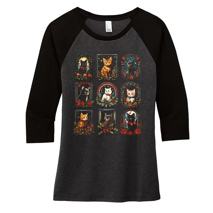 Vintage Kitten Christmas Cats Cat Mom Women's Tri-Blend 3/4-Sleeve Raglan Shirt