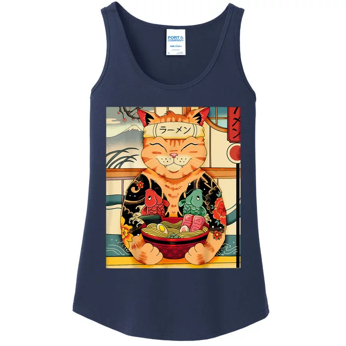 Vintage Kawaii Cat Anime Lovers Japanese Ramen Lovers Ladies Essential Tank