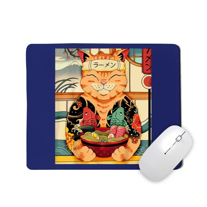 Vintage Kawaii Cat Anime Lovers Japanese Ramen Lovers Mousepad