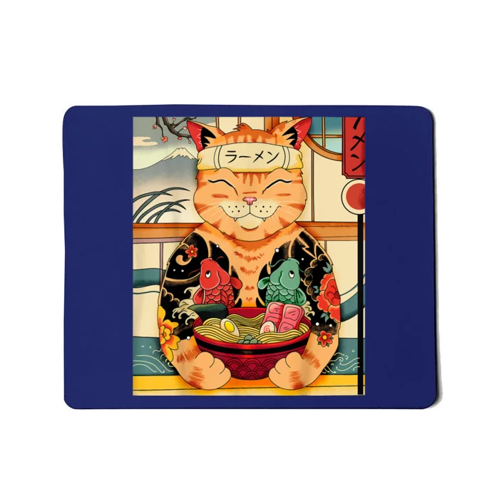 Vintage Kawaii Cat Anime Lovers Japanese Ramen Lovers Mousepad