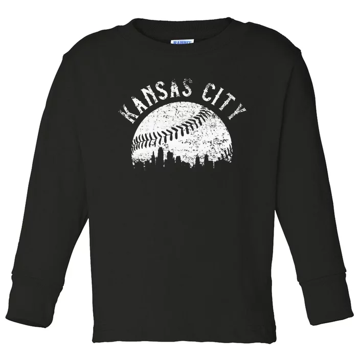 Vintage Kansas City Missouri Skyline Toddler Long Sleeve Shirt