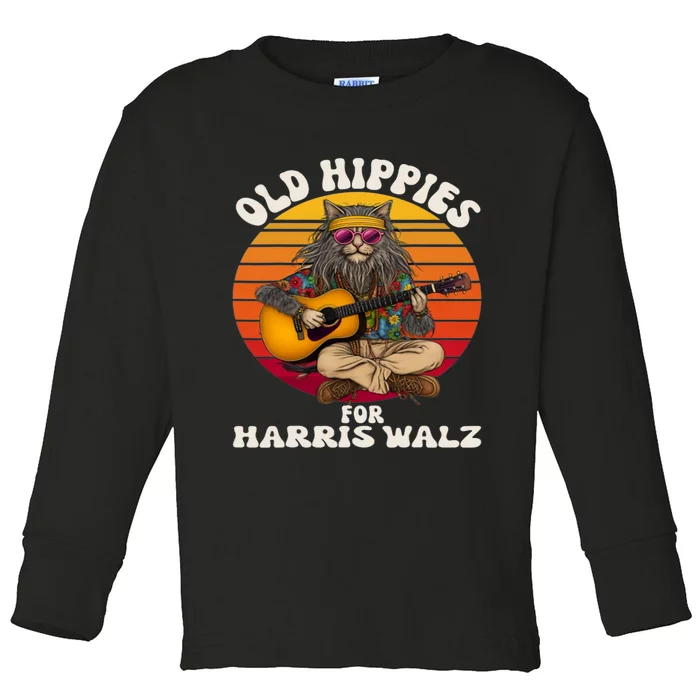 Vintage Kamala Cat Hippie Old Hippies For Harris Waltz 2024 Toddler Long Sleeve Shirt