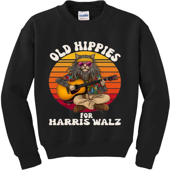 Vintage Kamala Cat Hippie Old Hippies For Harris Waltz 2024 Kids Sweatshirt